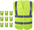 JSungo High Visibility Safety Vest 10 Pack, Yellow Reflective Vest with 2 Inch Hi vis Silver Strip, Construction Vest for Men & Women, Universal Size
