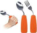 Adaptive Utensils,Weighted Angled Silverware,Parkinsons Aids,Angled Silverware Spoon and Fork Set for Elderly, Arthritis, Dementia, Disable, Handicapped Hands (Right Hand,Pack of 2,Orange)