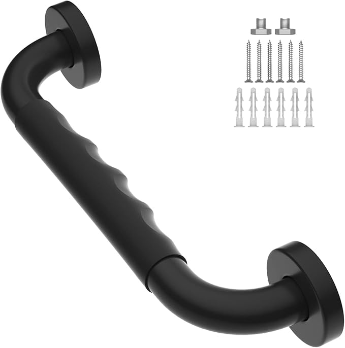 Anti-Slip Black Grab Bars 12 Inch w/Rubber Grip, iMomwee Stainless Steel Bathroom Wall Mount Oil Rubbed Black Grab Bar Handle, Safety Balance Handrail, Handicap Elderly Senior Assist Shower Handle
