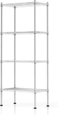4 Tier Shelving Unit, 176 LBS Per Shelf Height Adjustable Narrow Storage Shelves, Heavy Duty Metal Garage Metal Shelves for Kitchen, Restaurant, Pantry, Laundry, Chrome