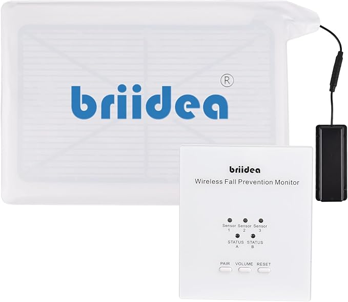 Briidea Wireless Chair Alarm for Elderly Dementia Patients, Fall Prevention Sensor with 3 Alarm Modes, Waterproof 10x15 PVC Pad, 600ft Range, Supports Multiple Pads