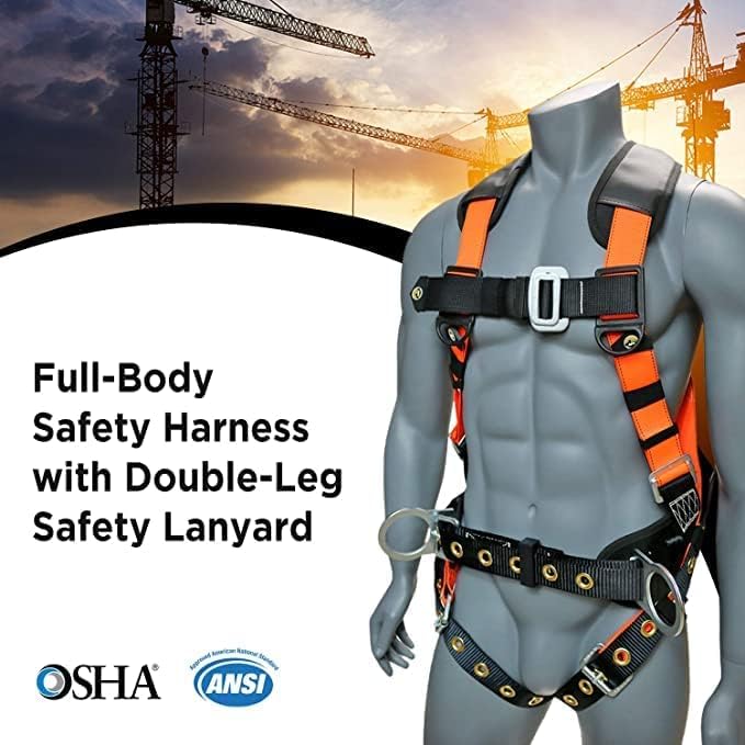 AFP Demon Comfortable Fall Protection Harness Kit – OSHA/ANSI PPE Full Body Safety Harness for Construction Work
