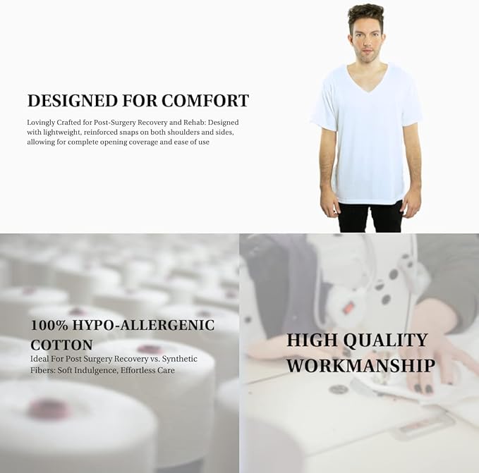 Inspired Comforts Unisex Post Surgery & Rehab V Neck Dual Access Snap Shirt