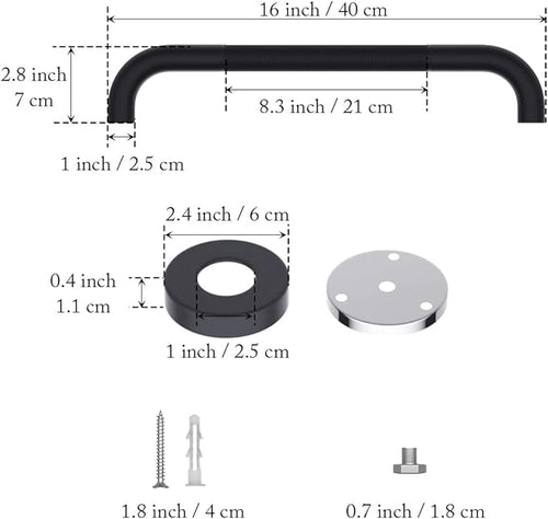 16 Inch Anti Slip Shower Grab Bar Oil Rubbed Black, Munzong Bathroom Grab Bar, Knurled Bathroom Balance Bar,Safety Hand Rail Support Handicap Elderly Injury Senior Assist Bath Handle