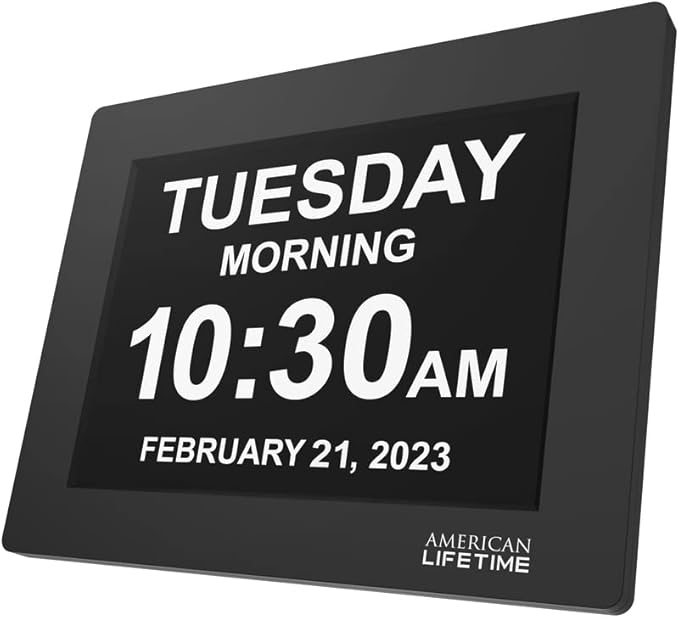 American Lifetime Upgraded Version, Day Clock Extra Large Impaired Vision Digital Clock with Backup and 5 Alarm Options, Black