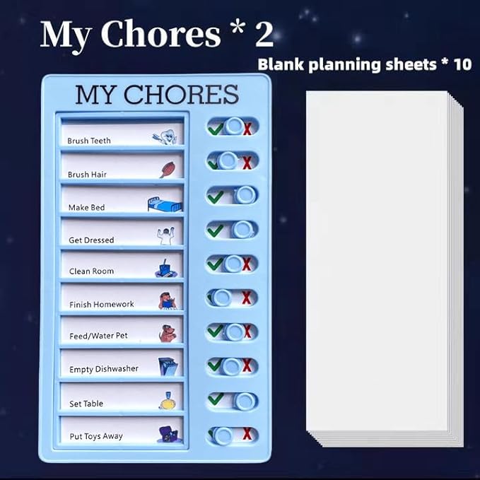 2 Pcs Chore Chart for Adults to do List My Chores Checklist Task Board Sliding Routine Chart for Kids, Memo Boards Slider Schedule DIY Detachable Daily Checklist Planning Table (2Pcs Blue My Chores)