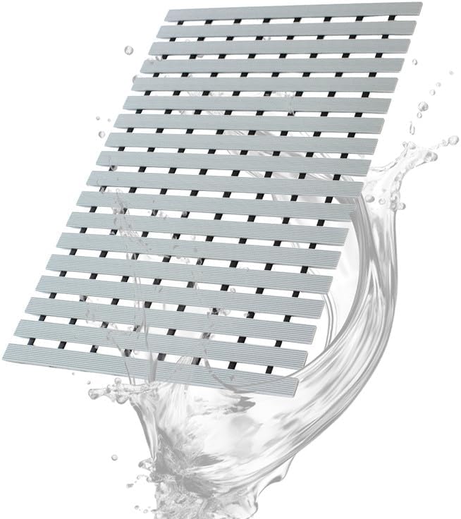Bath Mat Non Slip Shower Mat Bathtub with Drain Holes and Heavy Duty Rubber No Suction Cups Sturdy Shower Stall Tub Mat for Bathroom, Shower Floor, Pool, SPA, (Grey, 4FT X 46FT)