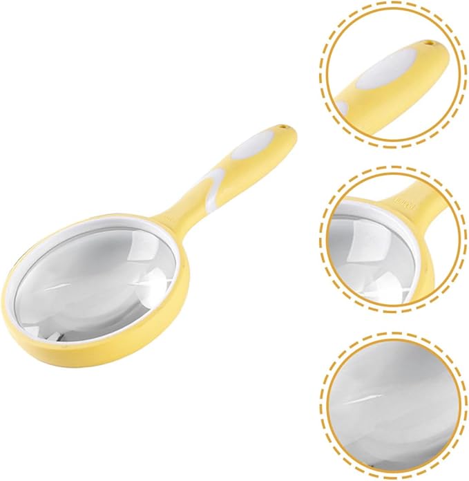 Wakauto Handheld Reading Magnifying Glass with Colorful Rubber Frame, Handle Design Magnifier for Reading and Observation, Portable Visual Aid for Low Vision and Seniors, Yellow