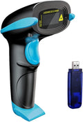 NADAMOO Wireless Barcode Scanner 328 Feet Transmission Distance USB Cordless 1D Laser Automatic Barcode Reader Handhold Bar Code Scanner with USB Receiver for Store, Supermarket, Warehouse - Blue