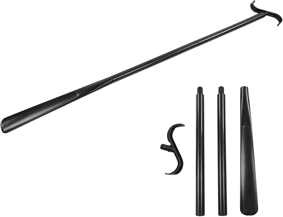 Detachable Long Dressing Stick with Shoe Horn, Dressing Aid for Elderly and Disabled, Portable Socks Shoes Dressing Assist Tool, 4 Section Extendable Dressing Stick for Limited