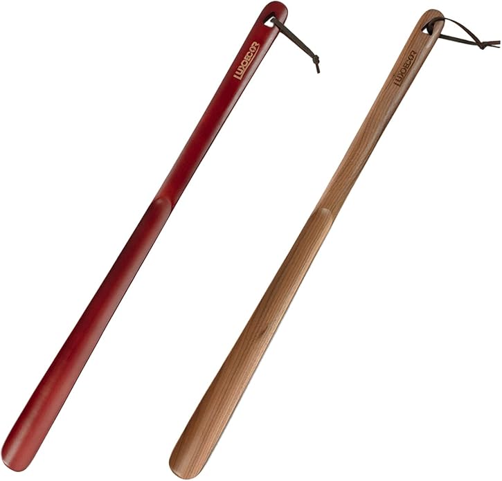 Luxdecor 2 Pack Long Handle Wood Shoe Horn for Men 24in Wooden Shoe Horn Long Handled for Seinors Women Kids Wood Shoe Helper
