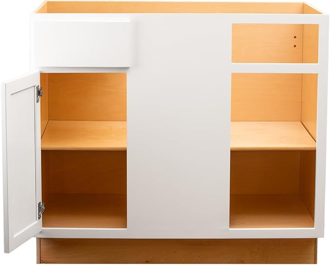 Quicklock RTA (Ready-to-Assemble) | Base Kitchen Cabinets - Shaker Style | Made in America (Pure White, 39" Wx34.5 Hx24 D Blind Corner)