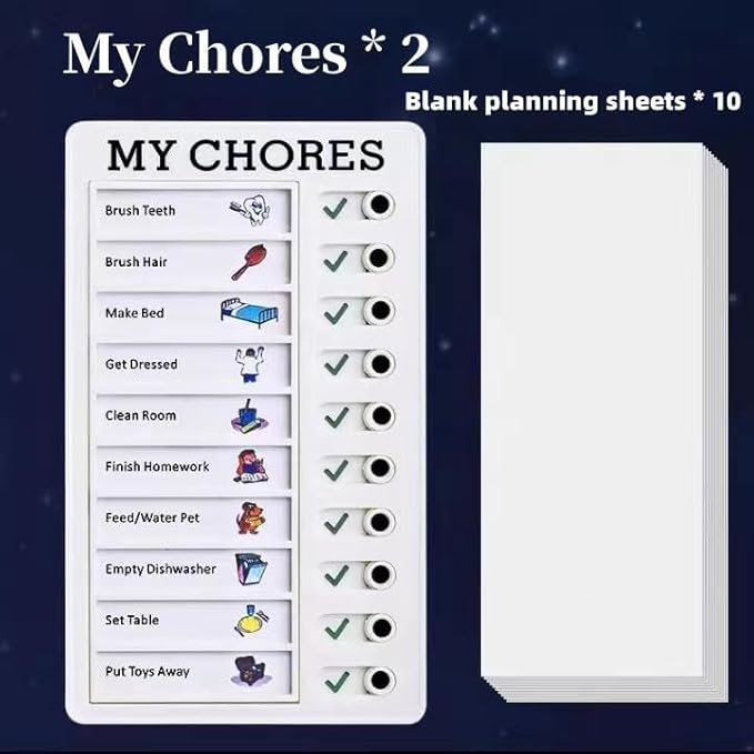 2 Pcs Chore Chart for Adults to do List My Chores Checklist Task Board Sliding Routine Chart for Kids, Memo Boards Slider Schedule DIY Detachable Daily Checklist Planning Table (2Pcs White My Chores)
