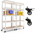 HOMEDANT House 5-Tier Metal Rolling Cart Shelf Rack Casters Heavy Duty Laminated Wheel Shelving Unit Adjustable Utility Storage Shelves Organizer Shelf Kitchen Garage (2, (S) 24.4" W, White)