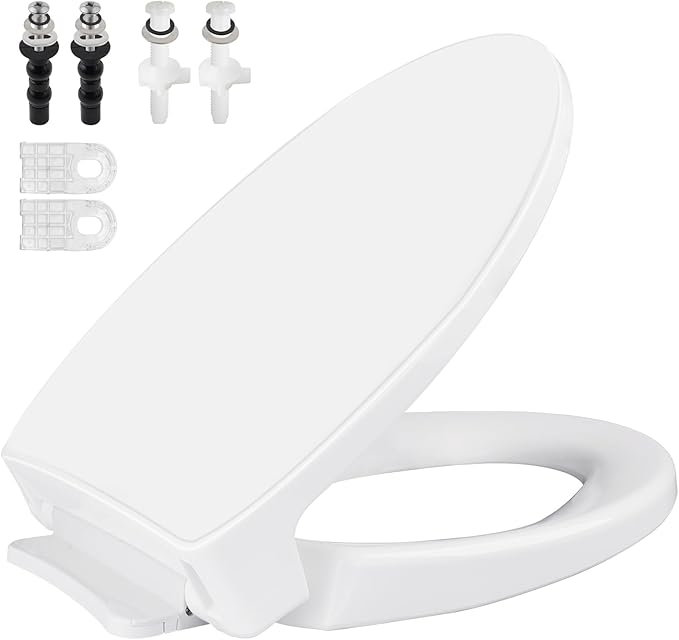 SS114 Toilet Seat Replacement Compatible with TOTO, Elongated Soft Close Toilet Seat for SS113/SS154/SS204/SS214/SS224, Transitional Heavy Duty Oval Toilet Seats, 2-Pack Toilet Bolts and Nuts, White