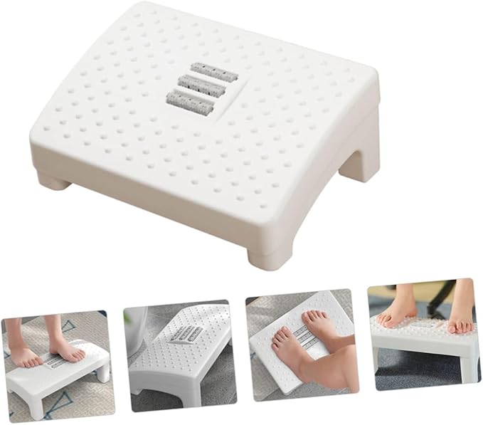 Household Footstool White with Massage Rollers Office Foot Rest Stool Ergonomic Foot Support Step for Improved Leg and Back Comfort