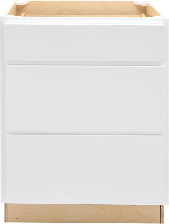 Quicklock RTA (Ready-to-Assemble) | Base Kitchen Cabinets - Shaker Style | Made in America (Pure White, 30" W x 34.5" H x 24" D 3 Drawer Pots and Pans)