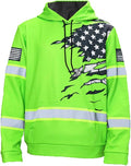 US Flag High Visibility Hoodie for Men Reflective Hoodie Safety Workwear for Worker Runner Patriotic ACC02