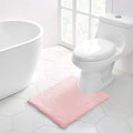 Walensee Bathroom Contour Rug Non Slip Toilet U Shaped Bath Mat (20x24, Blush) Water Absorbent Super Soft Shaggy Chenille Machine Washable Dry Extra Thick Perfect Absorbant Best Plush Carpet