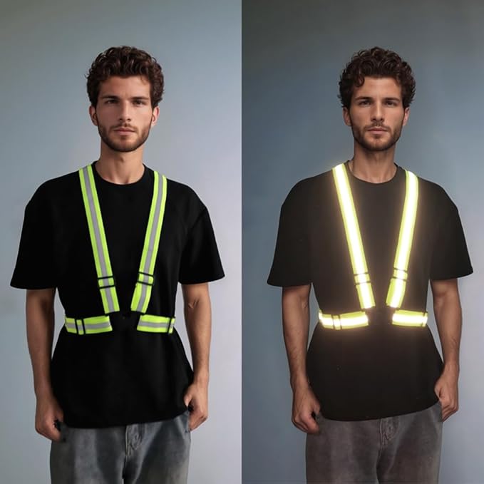 Adjustable Reflective Safety Vest-360° Silver Straps for Cycling,Construction