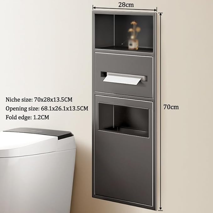 Double-Tier Waterproof Stainless Steel Shower Organizer with Trash Can - 63x20x13.5cm Recessed Bathroom Shelf for Efficient Storage Solutions, Space-Saving Design, White