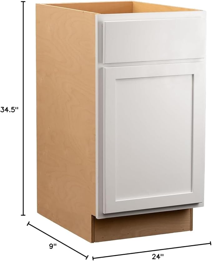 Quicklock RTA (Ready-to-Assemble) | Base Kitchen Cabinets - Shaker Style | Made in America (Pure White, 18" Wx34.5 Hx24 D Waste Basket Base)