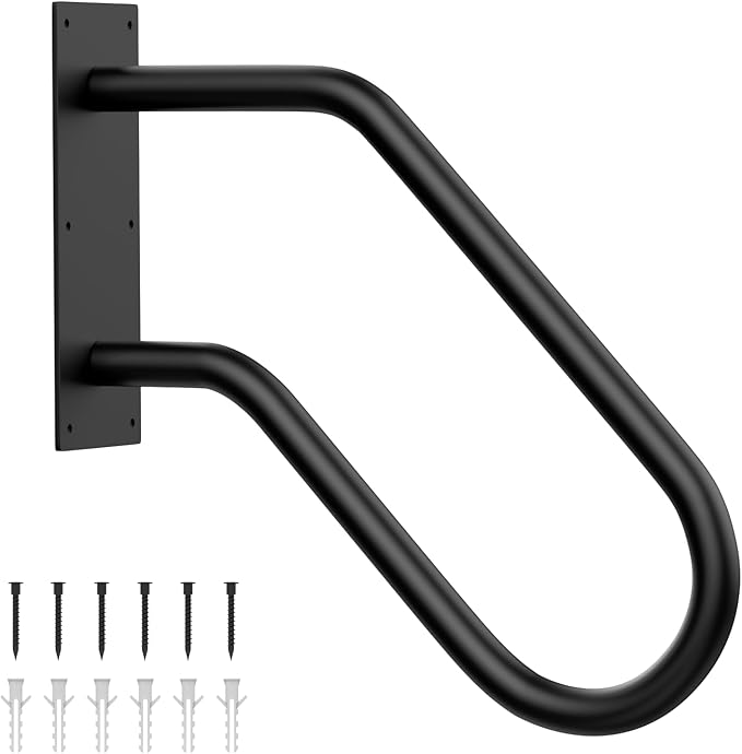 Aduanbang Wall Mount Handrail, Non-Slip U-Shape Stair Safety Grab Bar, Heavy Duty Powder Coated Metal for 1-2 Steps, Indoor/Outdoor Use, Garage Porch Garden Stair Railing - Black