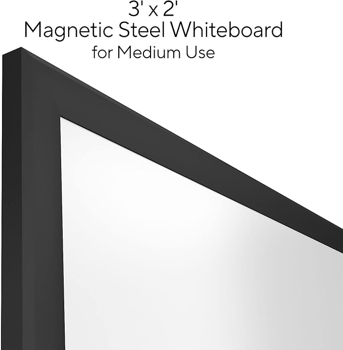 TRU RED Steel Magnetic Whiteboard | Dry Erase Board for Wall, White Board with Black Aluminum Frame, 3 ft x 2 ft
