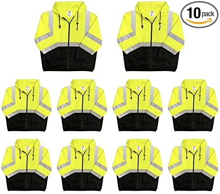 Lightweight High Visibility Hooded Jacket, 10 Pack, Medium