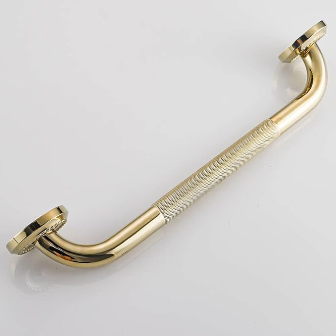 Textured Shower Grab Bar, 12-Inch Bathroom Support Rails, Stylish Safety Armrest Hand Rail, Polished Brass/Gold Finish, Good for Senior, Kids, Elderly