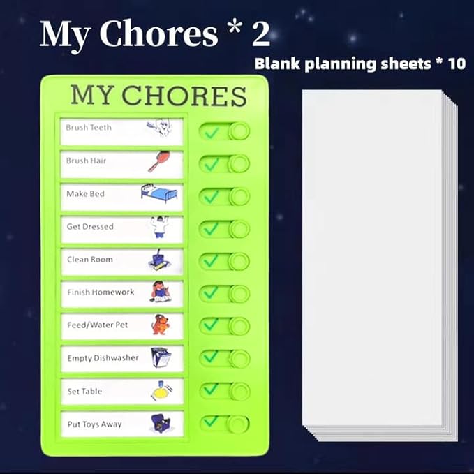 2 Pcs Chore Chart for Adults to do List My Chores Checklist Task Board Sliding Routine Chart for Kids, Memo Boards Slider Schedule DIY Detachable Daily Checklist Planning Table (2Pcs Green My Chores)