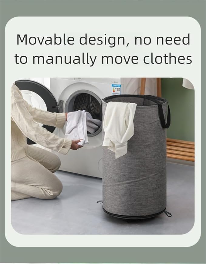 Large Laundry Basket，Waterproof, Freestanding Laundry Hamper, laundry baskets on wheels，Collapsible Tall Clothes Hamper with Extended Handles for Clothes Toys in the Dorm and Family-(72L) (grey)