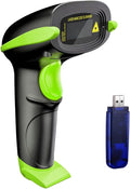 NADAMOO Wireless Barcode Scanner 328 Feet Transmission Distance USB Cordless 1D Laser Automatic Barcode Reader Handhold Bar Code Scanner with USB Receiver for Store, Supermarket, Warehouse - Green