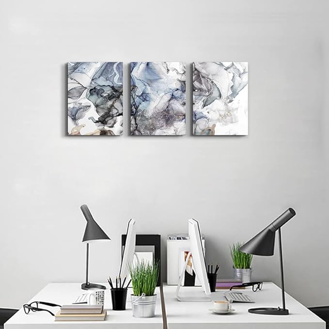 TTHYUEWS Canvas Art - 3 Piece Abstract Wall Art, 12x16 inches Each, Modern Home Decor, Kitchen, Bathroom, Living Room, Office Wall Decorations, Ink Paintings, Ready to Hang