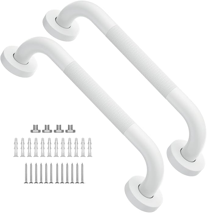 12 Inch Anti Slip Shower Grab Bar Oil Rubbed White, Munzong Bathroom Grab Bar, Knurled Bathroom Balance Bar,Safety Hand Rail Support Handicap Elderly Injury Senior Assist Bath Handle