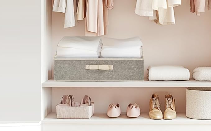 DAYARD Fabric Bins [1-Pack], Trapezoid Storage Bins with Handles, Foldable Baskets Storage Boxes for Shelves, Closet, Bookshelf, Organizer Containers, 20 x 11 x 8 inch Beige