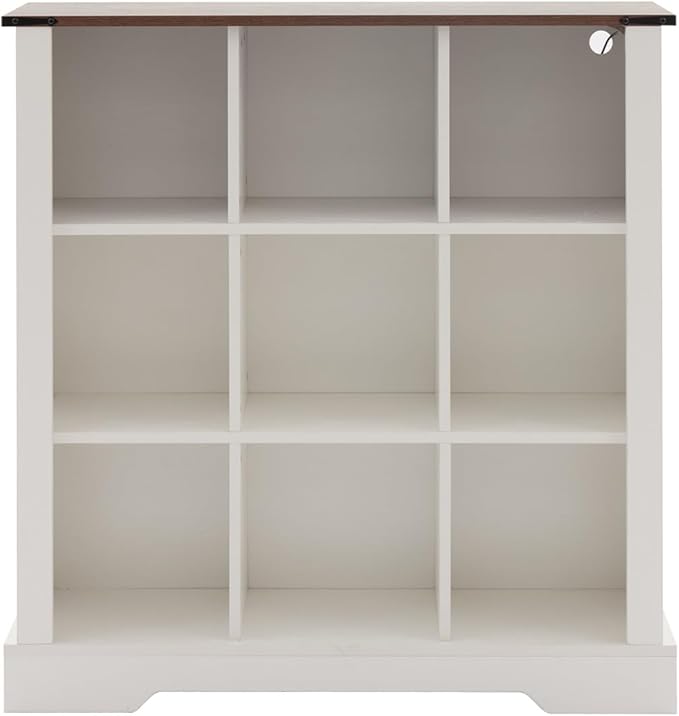 9 Cube Bookcase, Wooden Cube Storage Organizer Shelf, White Horizontal Book Shelf with LED Lights, Freestanding Display Cabinet for Living Room, Hallway TV Stand for Entryway