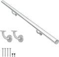 2FT Modern Aluminum Handrail Set, handrails for Indoor Stairs,Deck,Slope, Wall Mounted Staircase handrails, Zink Alloy Brackets Included,Rust Free. (Anodized Silver, 2 FT)