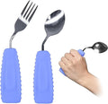 Adaptive Utensils,Parkinson’s Spoon, Handicap Aid, Angled Silverware Spoon and Fork Set for Elderly, Arthritis, Dementia, Disable, Handicapped Hands(Left Hand,Pack of 2,Purple)