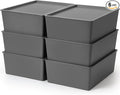 Menkxi 6 Pcs Plastic Storage Bins with Lids Stackable Storage Containers Durable Box Baskets for Organizing Shelves Playroom Classroom Office (Large,Grey)