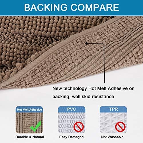H.VERSAILTEX 2 Piece Bathroom Set - Super Absorbent Chenille Striped Bath Mats, Non Skid, Machine Washable (Taupe Brown, 47 x 17 Plus 17 x 24 - Inches)