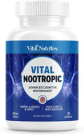 Vital Nootropic 12-in-1 Brain Supplement for Memory, Focus & Energy Support – L-Tyrosine, Bacopa, Rhodiola, Caffeine, B Vitamins – Cognitive Balance Capsules for Men & Women-30 Days Supply