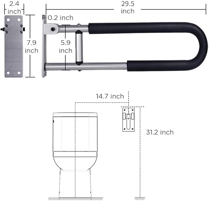 Handicap Grab Bars Rails 29.5 Inch Toilet Handrails Bathroom Safety Bar Hand Support Rail Handicapped Handrail Accessories for Seniors Elderly Disabled Mounted Bath Grips