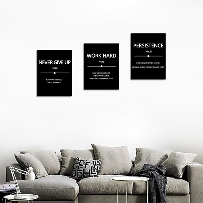Unbruvo Inspirational Canvas Wall Art, Motivational Office Wall Decor, 3 Pieces Black Never Give Up Positive Quotes Wall Art for Workplace Living Room Bedroom(36''W x 16''H)