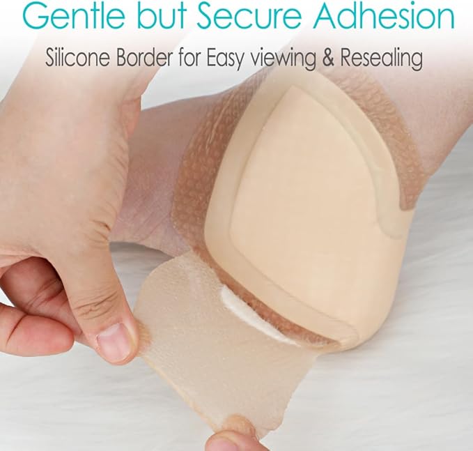 Heel Bordered Silicone Foam Dressing Waterproof Adhesive Sacral Bandages with Absorbent Padding for Elbow Wrist Foot Pressure Bed Sore Hip Knee Replacement Surgery 8.26"x8.26" 3 Pack