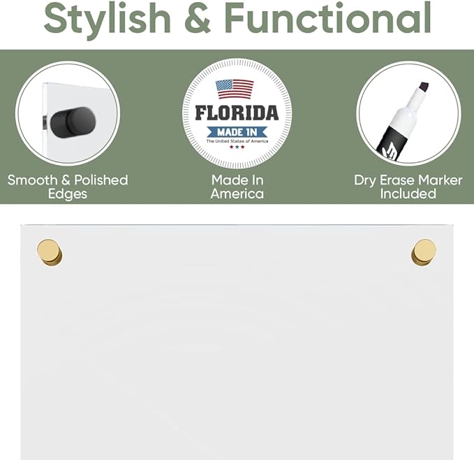 Ships Next Day, Made in USA - Acrylic Dry Erase Board | Non-Magnetic Dry Erase Board | Hanging Frameless White Board | Acrylic for Office and Home Walls | for Adults(Clear - 11x14)