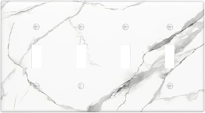 White Marble Abstract Luxurious Print Light Switch Covers Quad Toggle Electrical Faceplate 4 Gang Wall Plate Decorative Switch Plates Cover for Bathroom Kitchen Home Decor