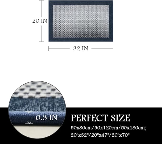 PADOOR Kitchen Mats for Floor, Kitchen Rugs Non Slip Washable, Rubber Backed Kitchen Runner Super Absorbent Kitchen Floor Mat Sink Rug, 20”x32” Blue