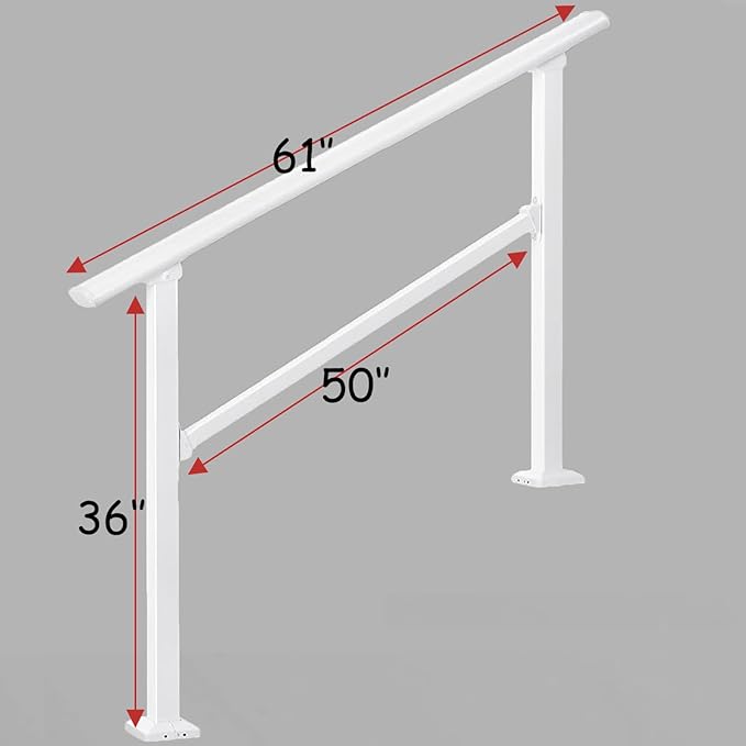 Metty Metal Handrails for Outdoor Steps Suitable for 1 to 5 Steps- Wrought Iron Stair Railing- Step Steady with 5 Feet Handrailing- Safe Indoor Home Banisters (White-Straight, 5 Step)