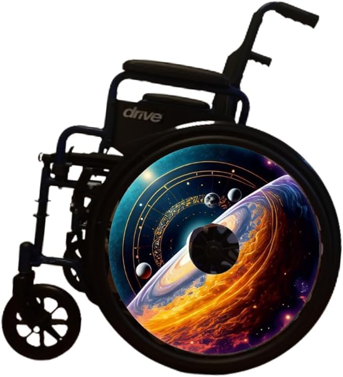 Designer Christmas Cover for Wheelchair Wheels, Waterproof wheelcovers, Enhances Aesthetics, Easy Install/Remove, Lightweight, for Adults and Kids (Solar System)